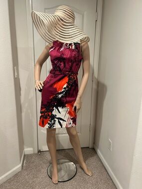 T Tahari Magenta and Orange Floral Midi Dress